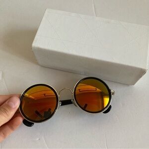 New Round Retro Sunglasses Orange Black Gold